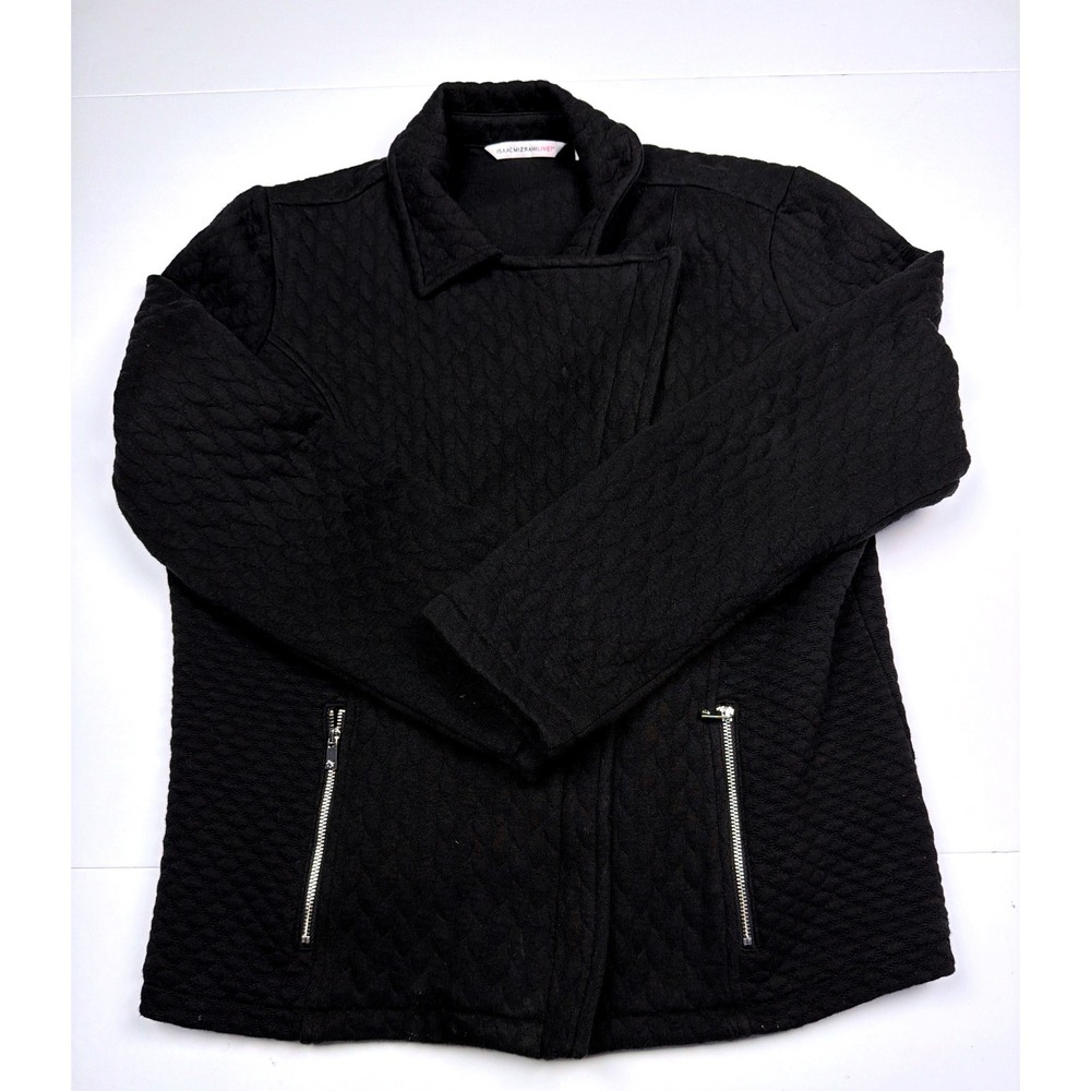 Isaac Mizrahi Live! Womens Black Quilted Moto Jacket Asymmetrical Zip Size M